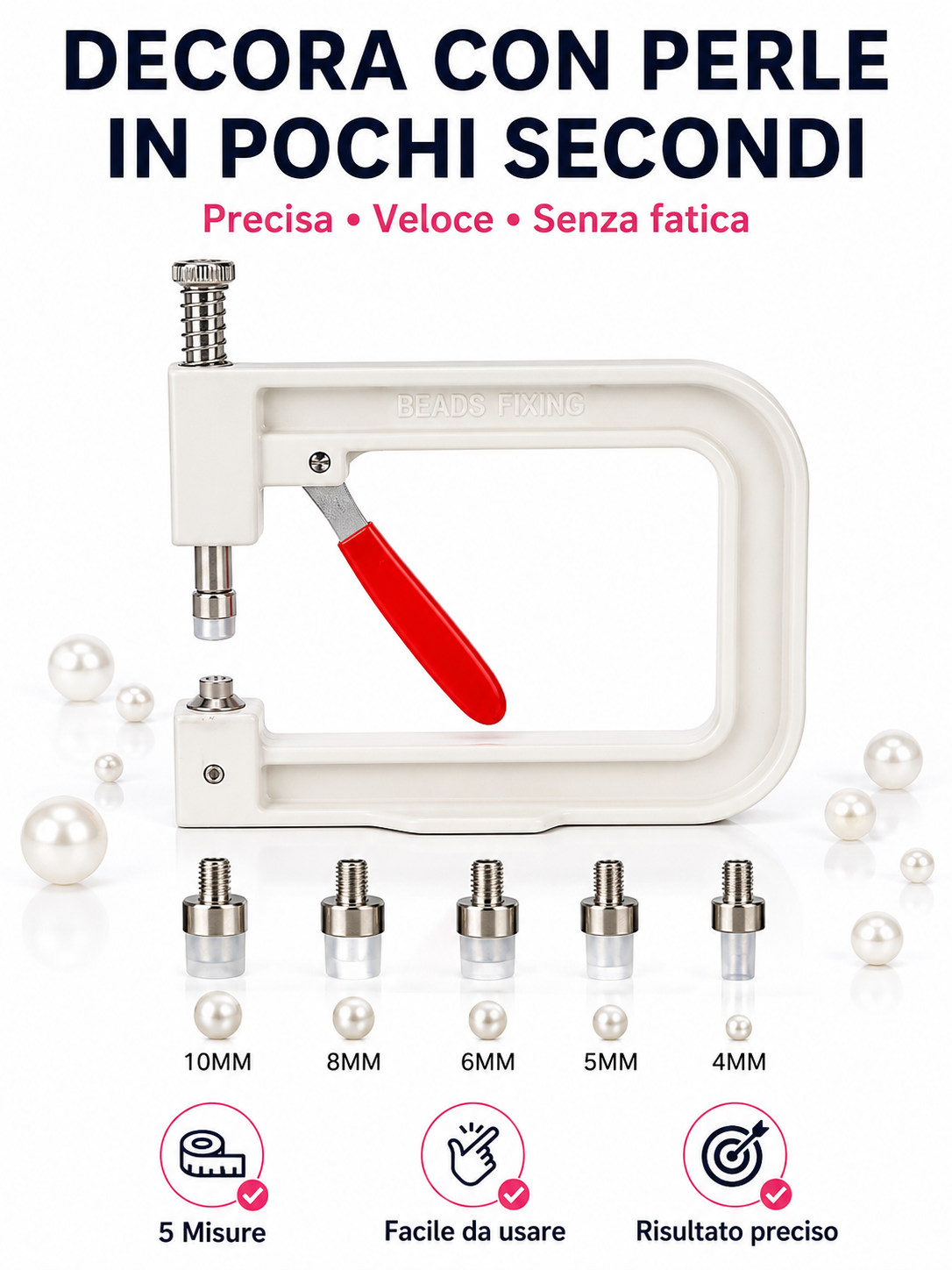 Pinza Applica Perle Manuale con 5 Misure (4-10 mm) 🦪