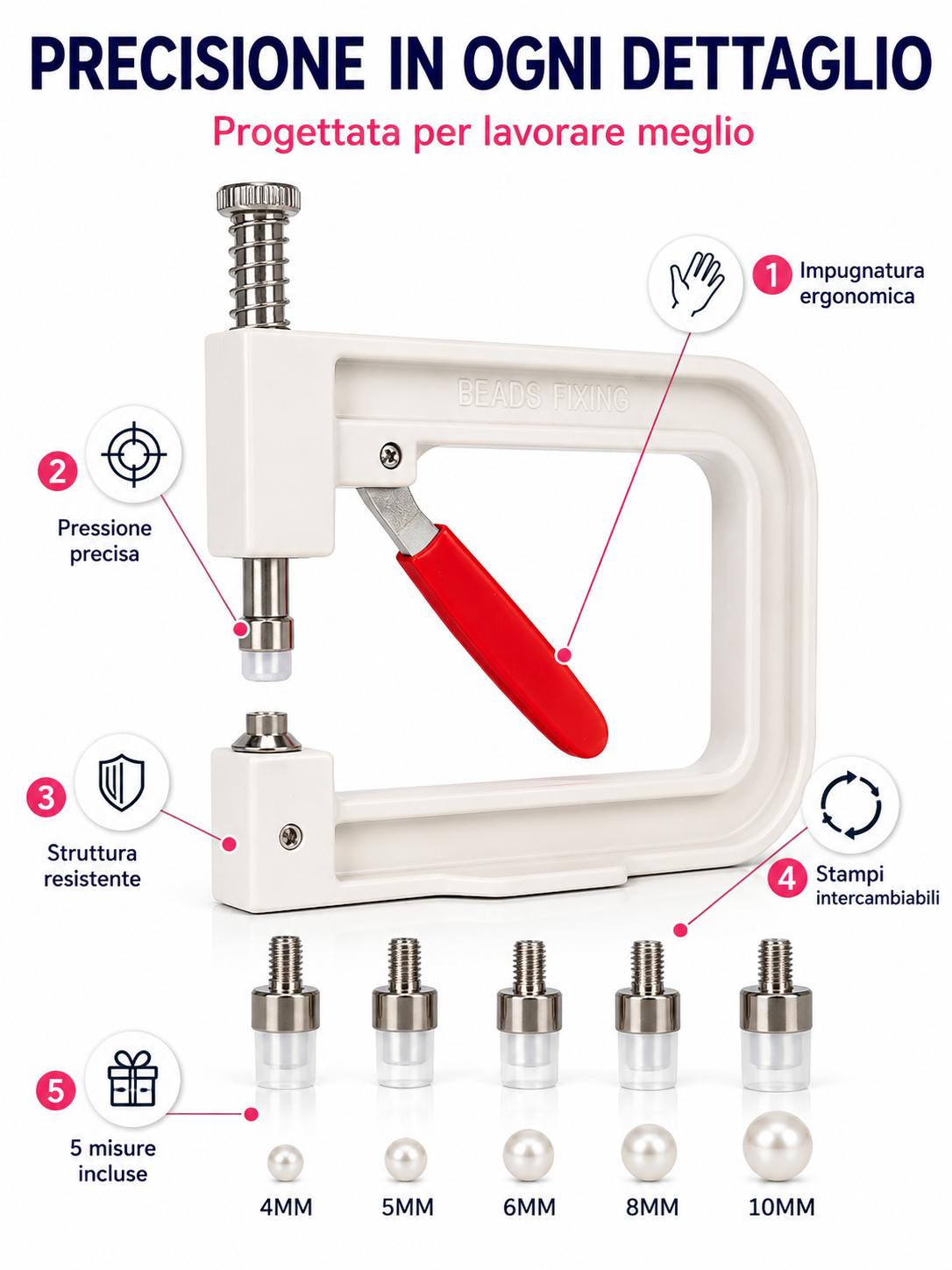 Pinza Applica Perle Manuale con 5 Misure (4-10 mm) 🦪