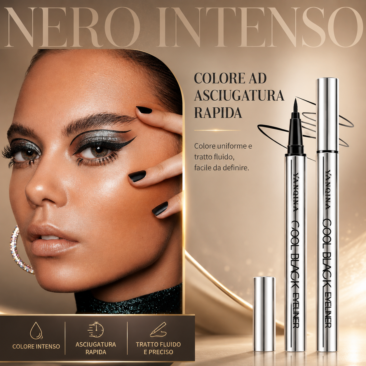 ✨ Eyeliner waterproof e a prova di sbavature – Precisione e nero intenso per 24 ore! ✨