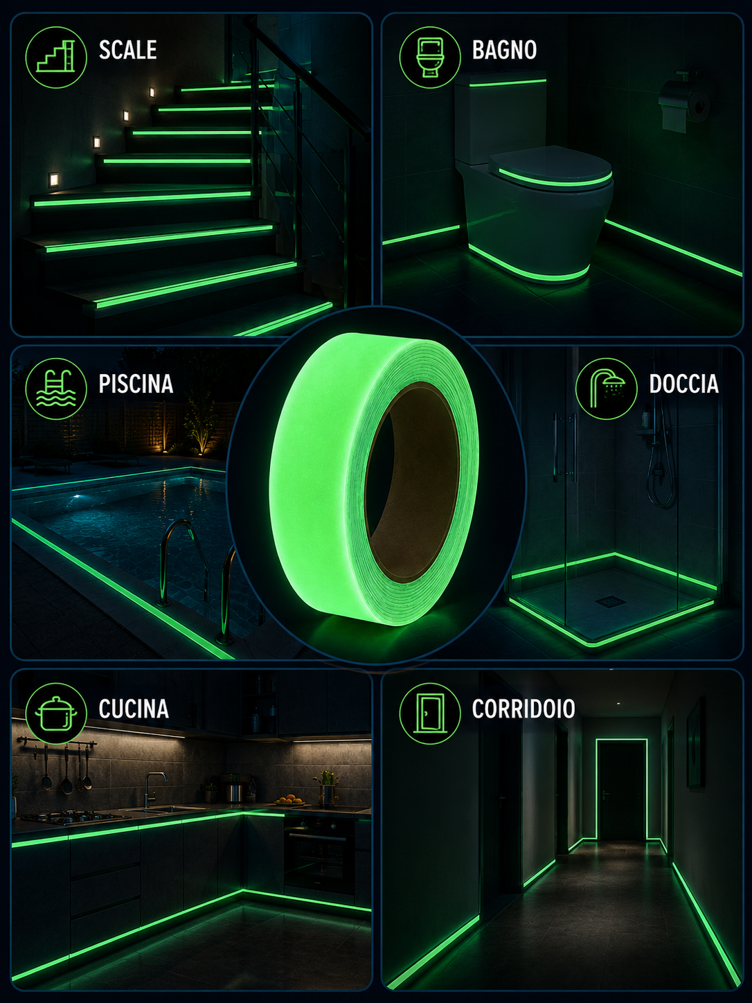 Nastro Adesivo Luminescente e Antiscivolo di Sicurezza 💚