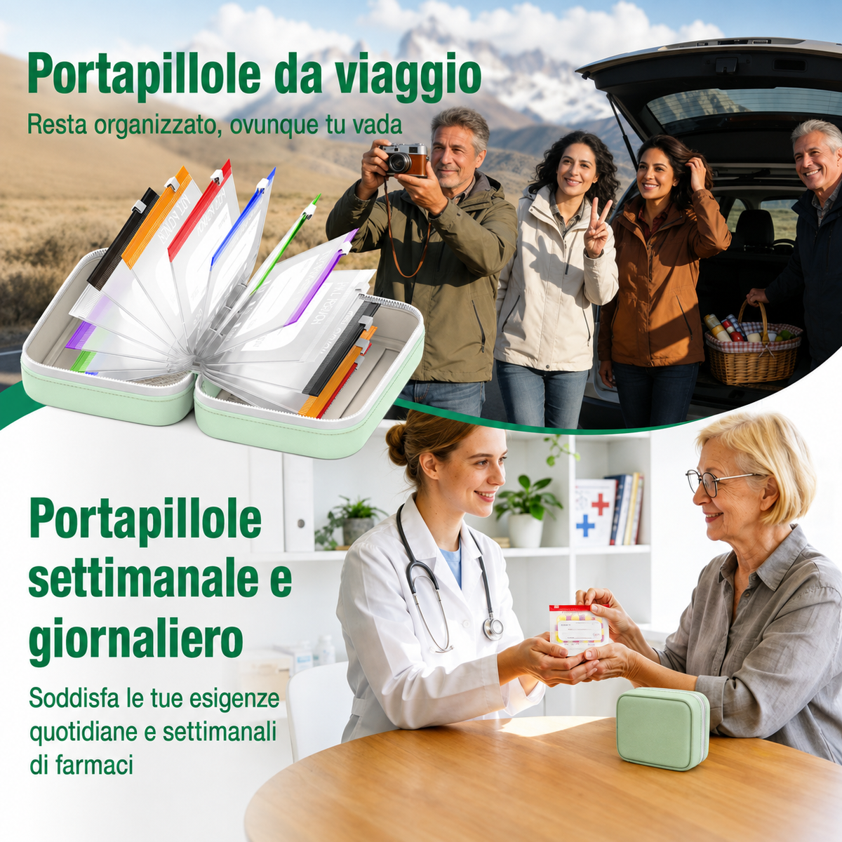 Organizer Impermeabile 14 Bustine Portapillole Codificate a Colori 💊