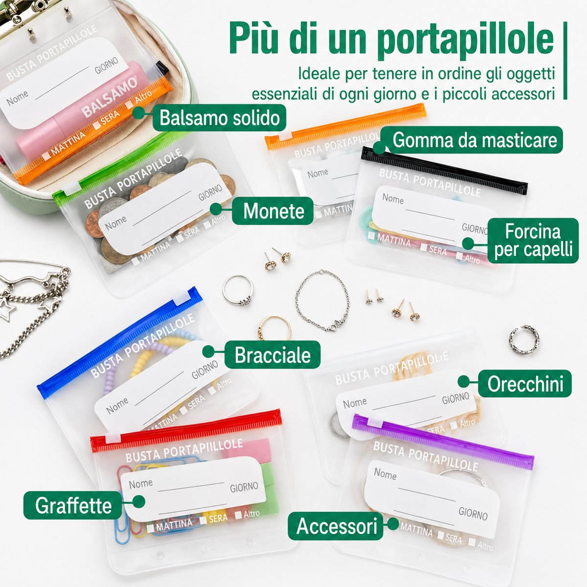 Organizer Impermeabile 14 Bustine Portapillole Codificate a Colori 💊