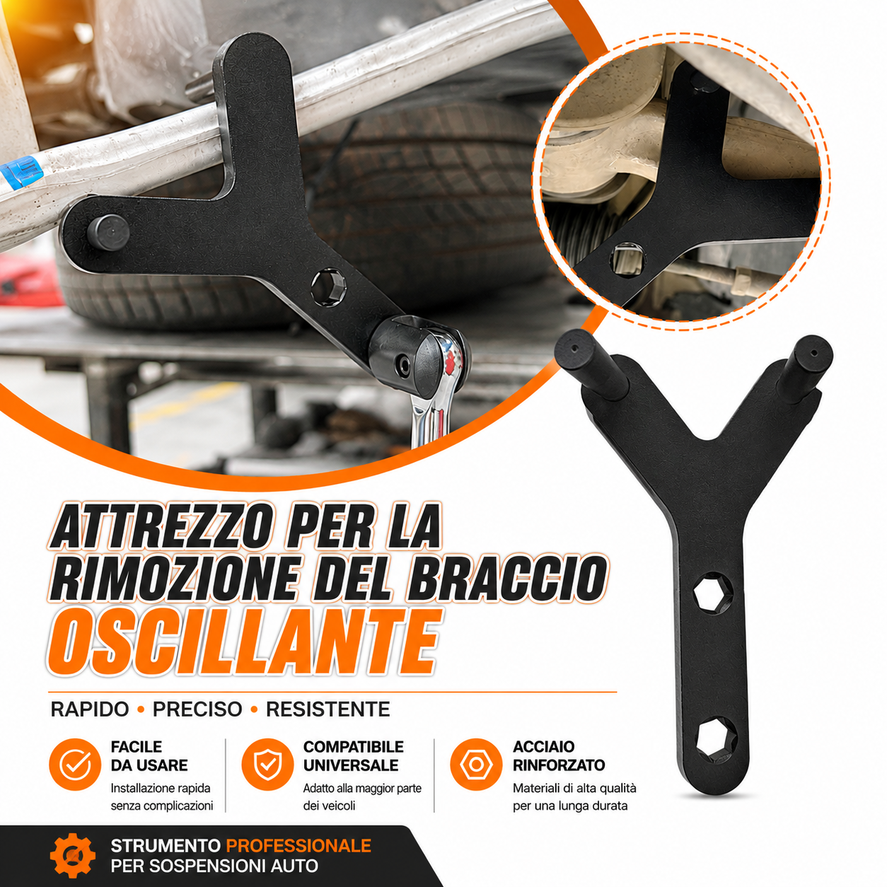 Attrezzo Universale per Braccio Oscillante e Snodo Sferico