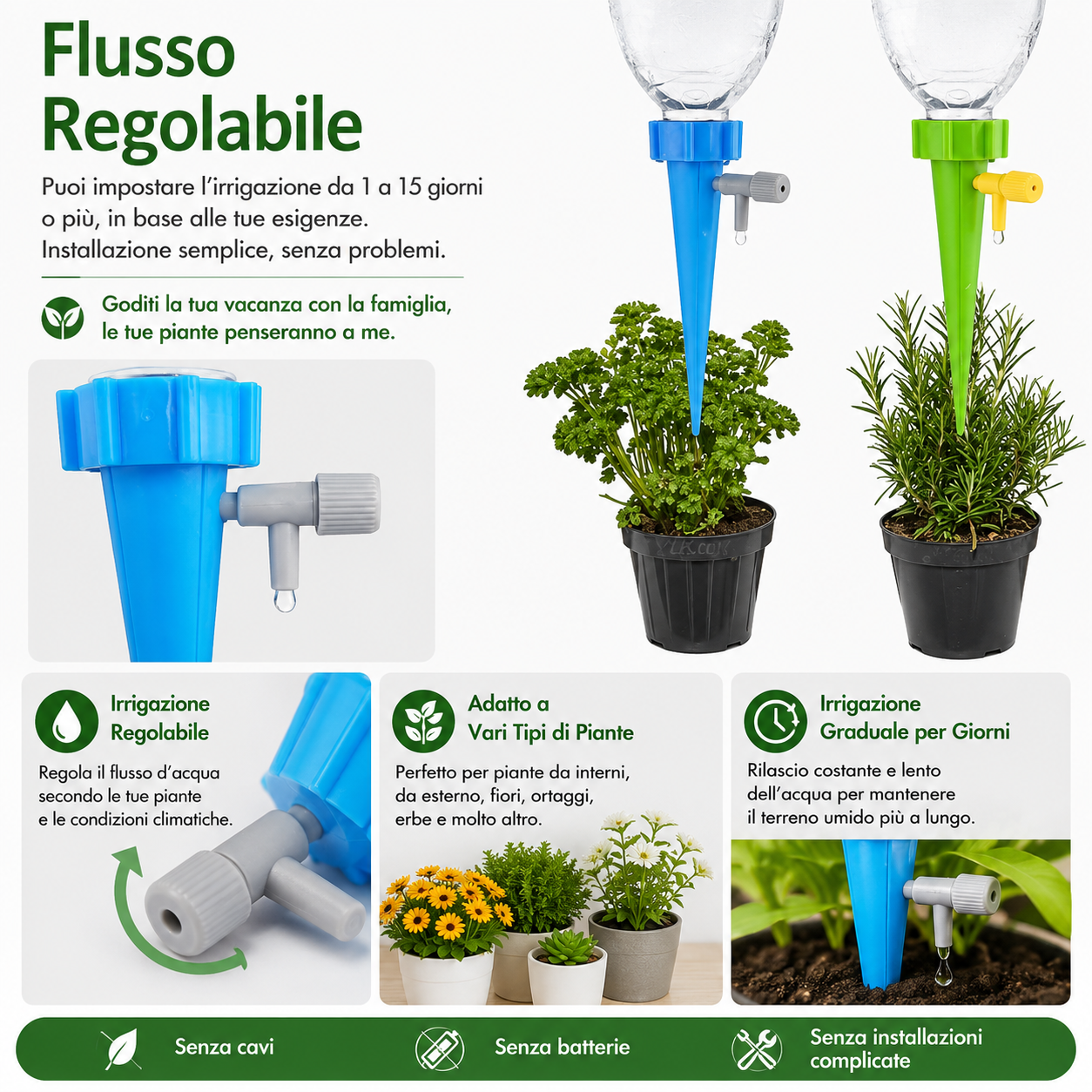 Dispositivo per Irrigazione Automatica a Goccia Regolabile per Piante e Fiori