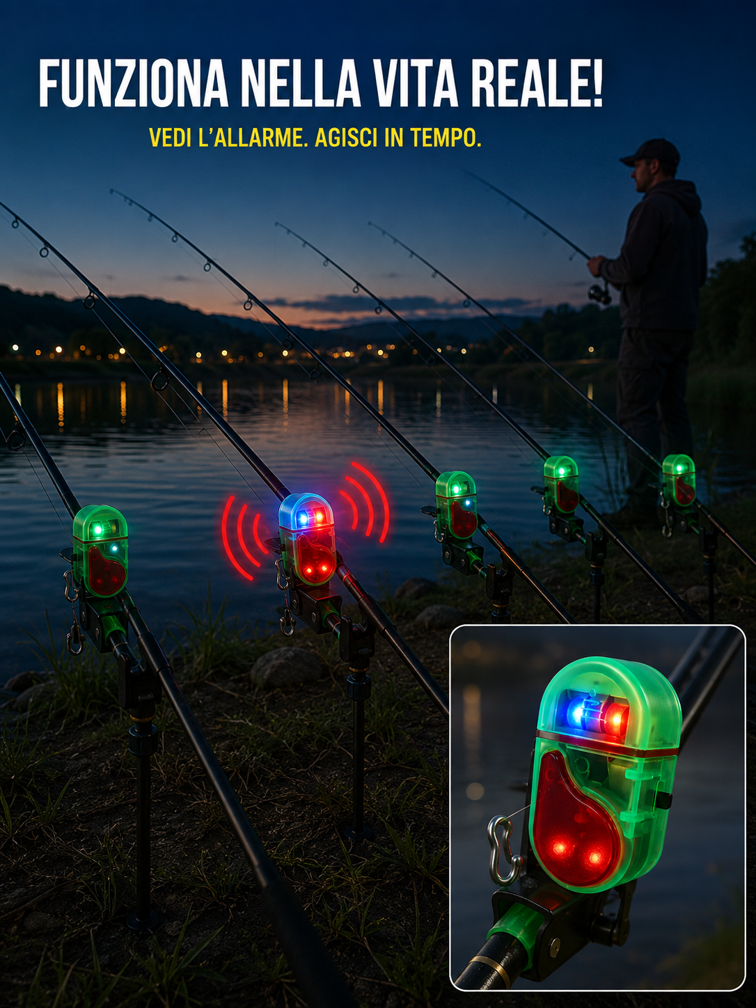 Allarme elettronico per pesca con sensore di abboccata e luce LED 📣