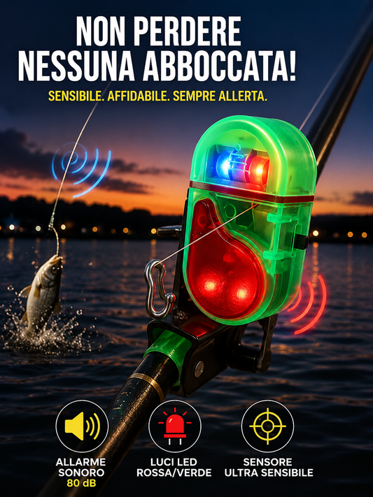Allarme elettronico per pesca con sensore di abboccata e luce LED 📣