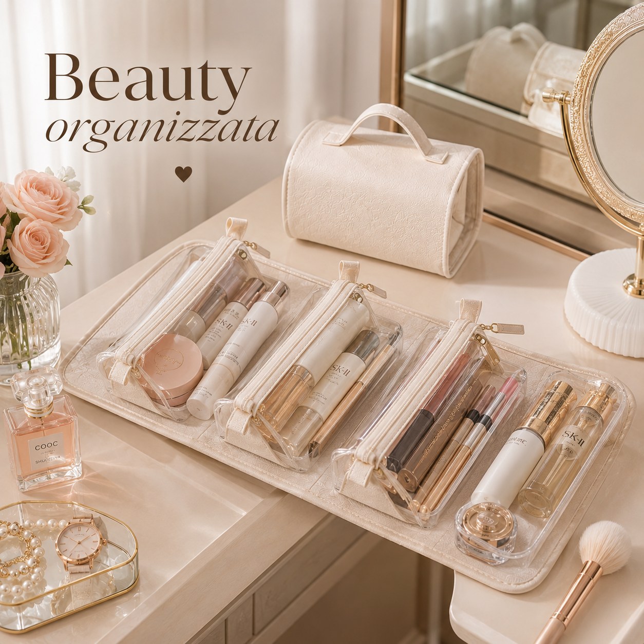 🛍️ Borsa porta cosmetici a 4 scomparti super pratica