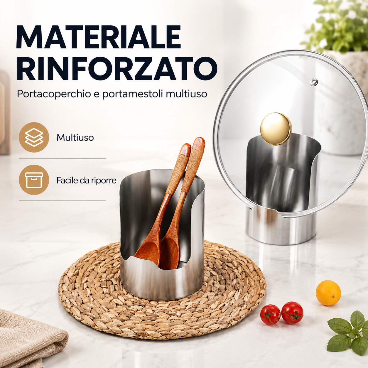 Portacoperchi e Portautensili da Cucina in Acciaio Inox