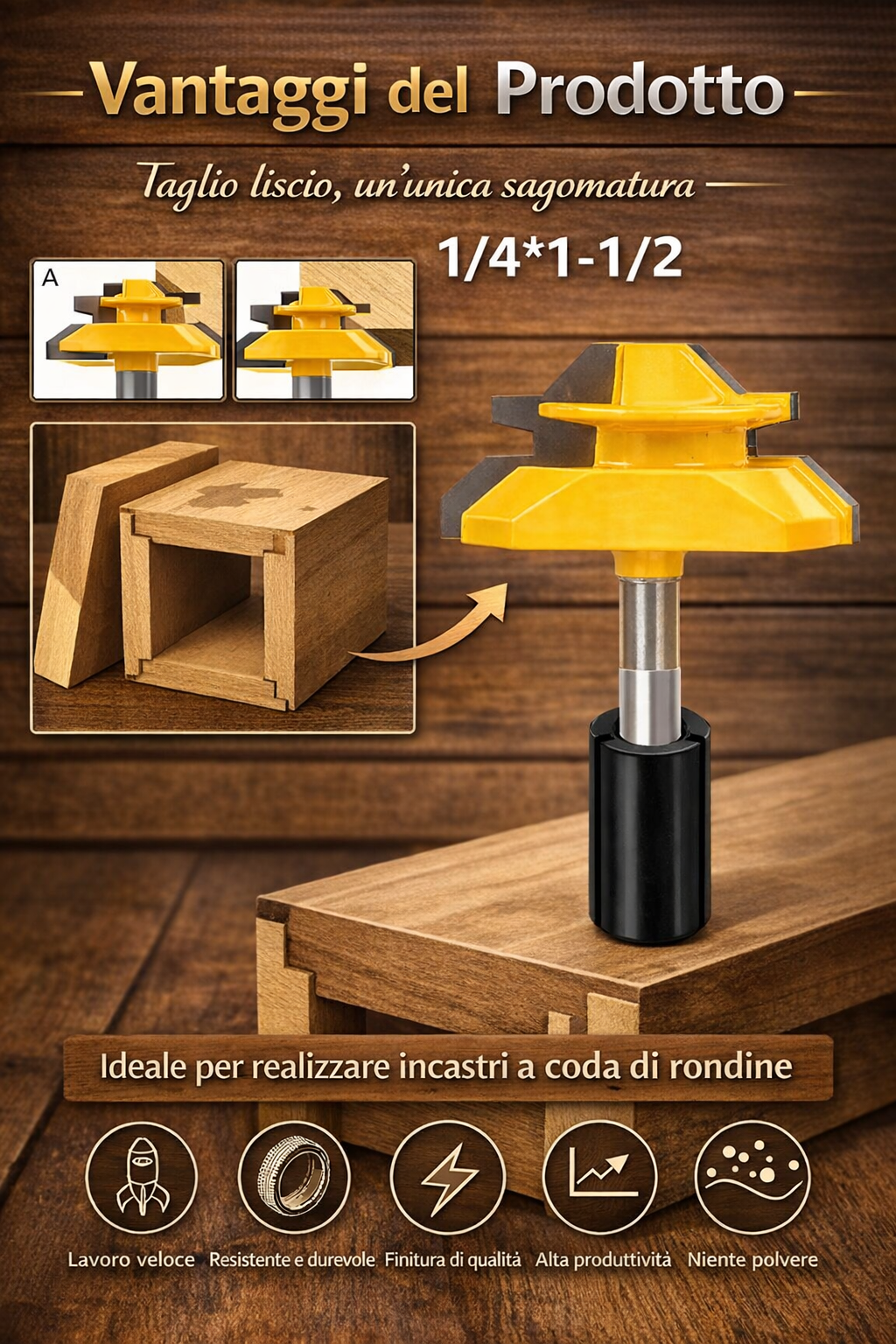 Fresa Lock Miter a 45° Anti-Contraccolpo