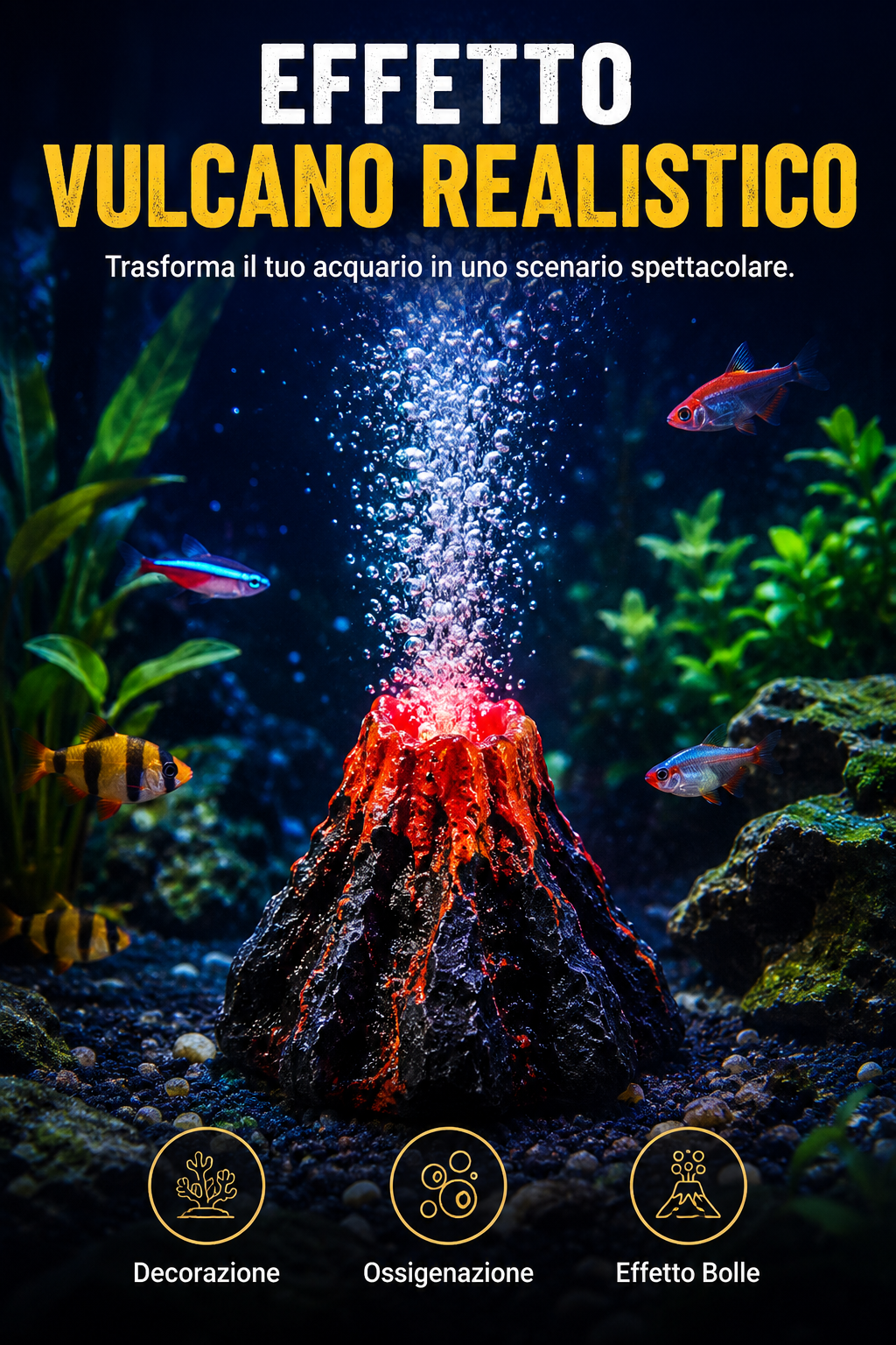 Decorazione a vulcano con effetto bolle per acquario 🌋