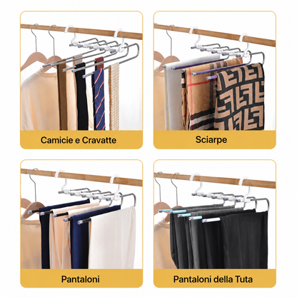 Gruccia Salvaspazio Multifunzione A 5 Livelli Per Pantaloni