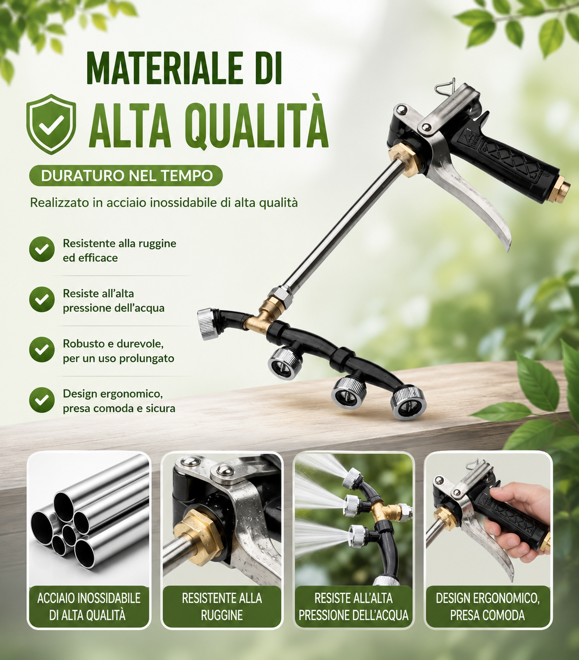 Strumento multifunzione a 4 teste per annaffiare le piante