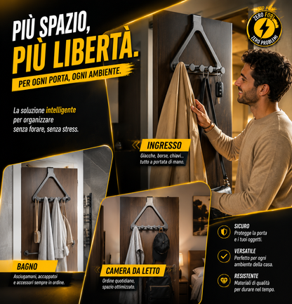 Appendiabiti triangolare da porta con ganci per asciugamani