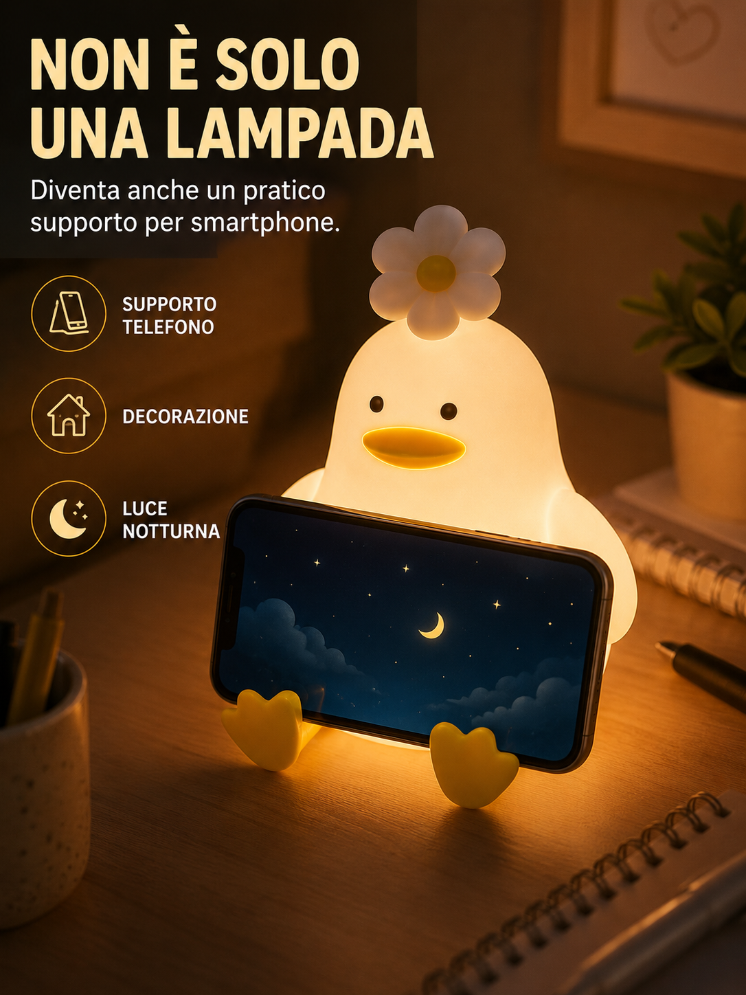 Lampada Notturna a Paperella con Fiore 🦆