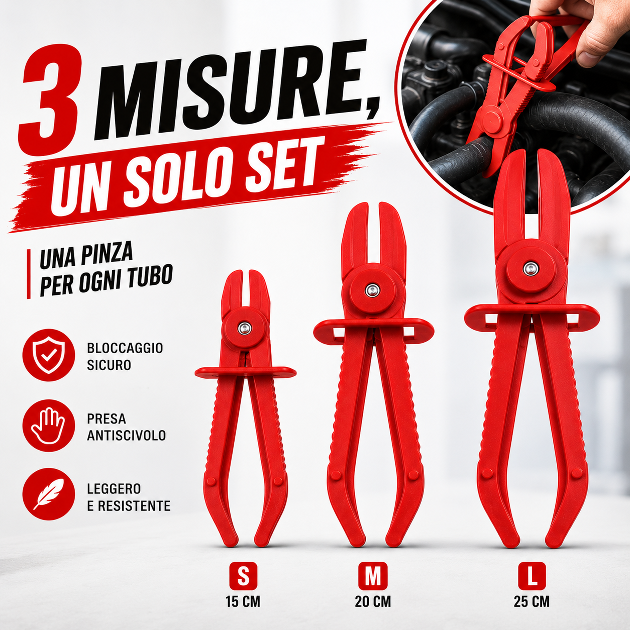 Set di Pinze Blocca Tubi in Nylon – 3 Misure Professionali