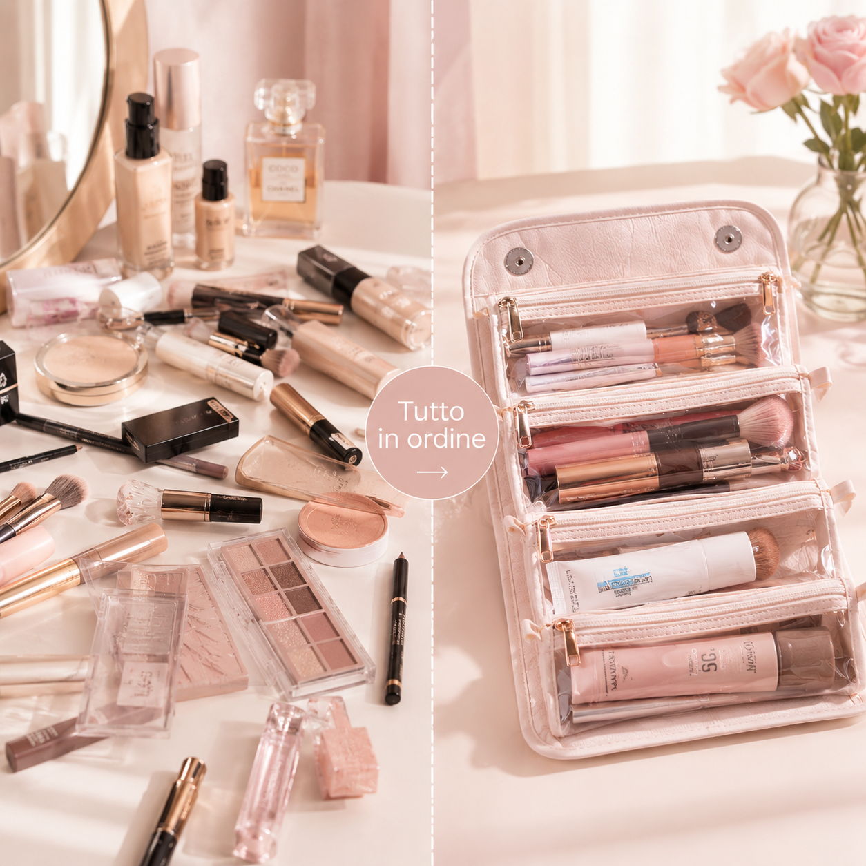 🛍️ Borsa porta cosmetici a 4 scomparti super pratica