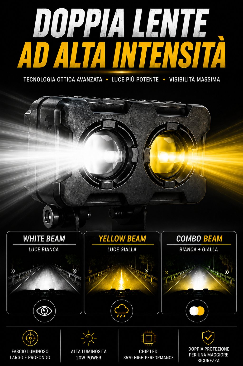Faretto LED moto universale
