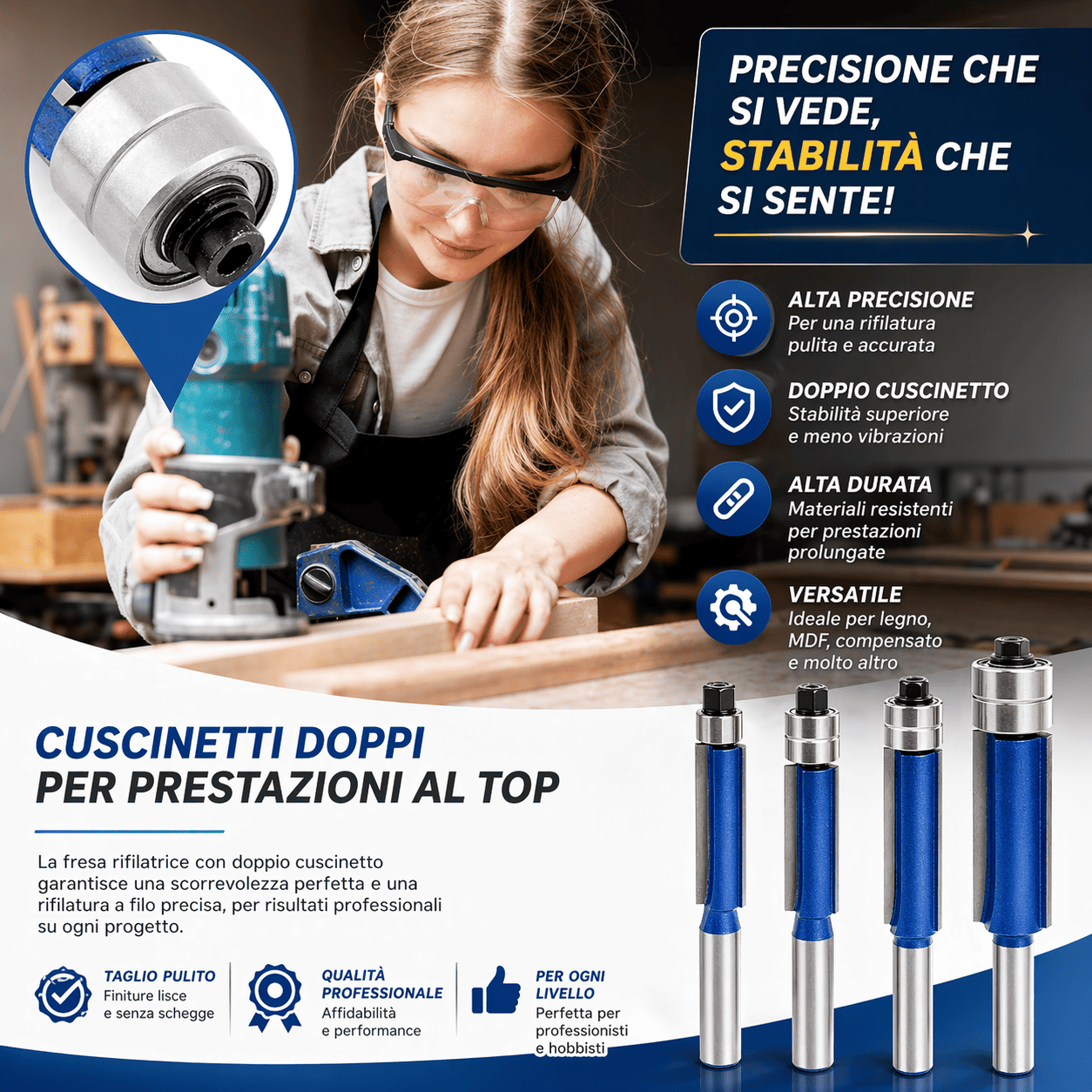 Set di Frese Rifilatrici con Cuscinetto Doppio