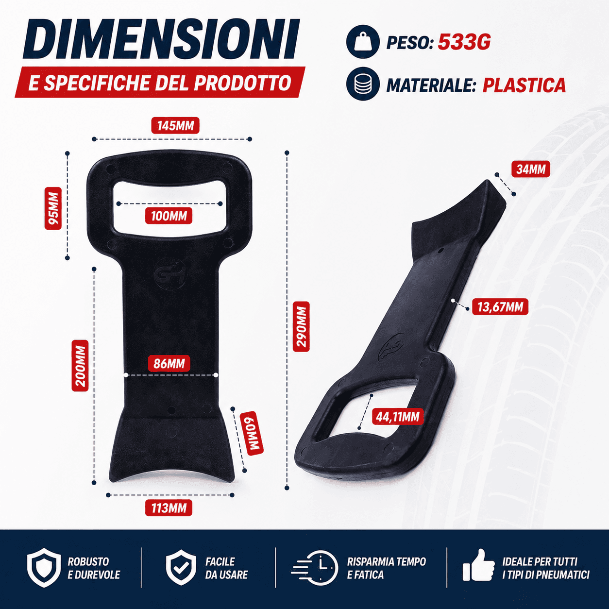 Strumento per pressare pneumatici