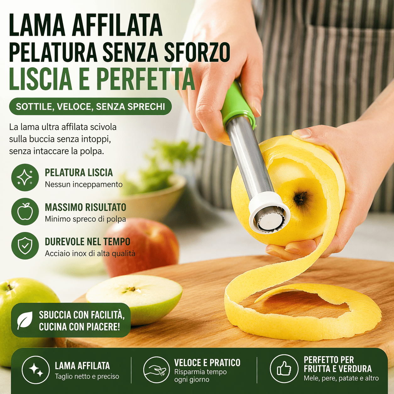 Sbucciatore e affettatore per frutta 2 in 1