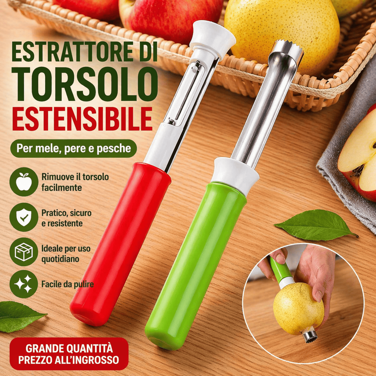 Sbucciatore e affettatore per frutta 2 in 1