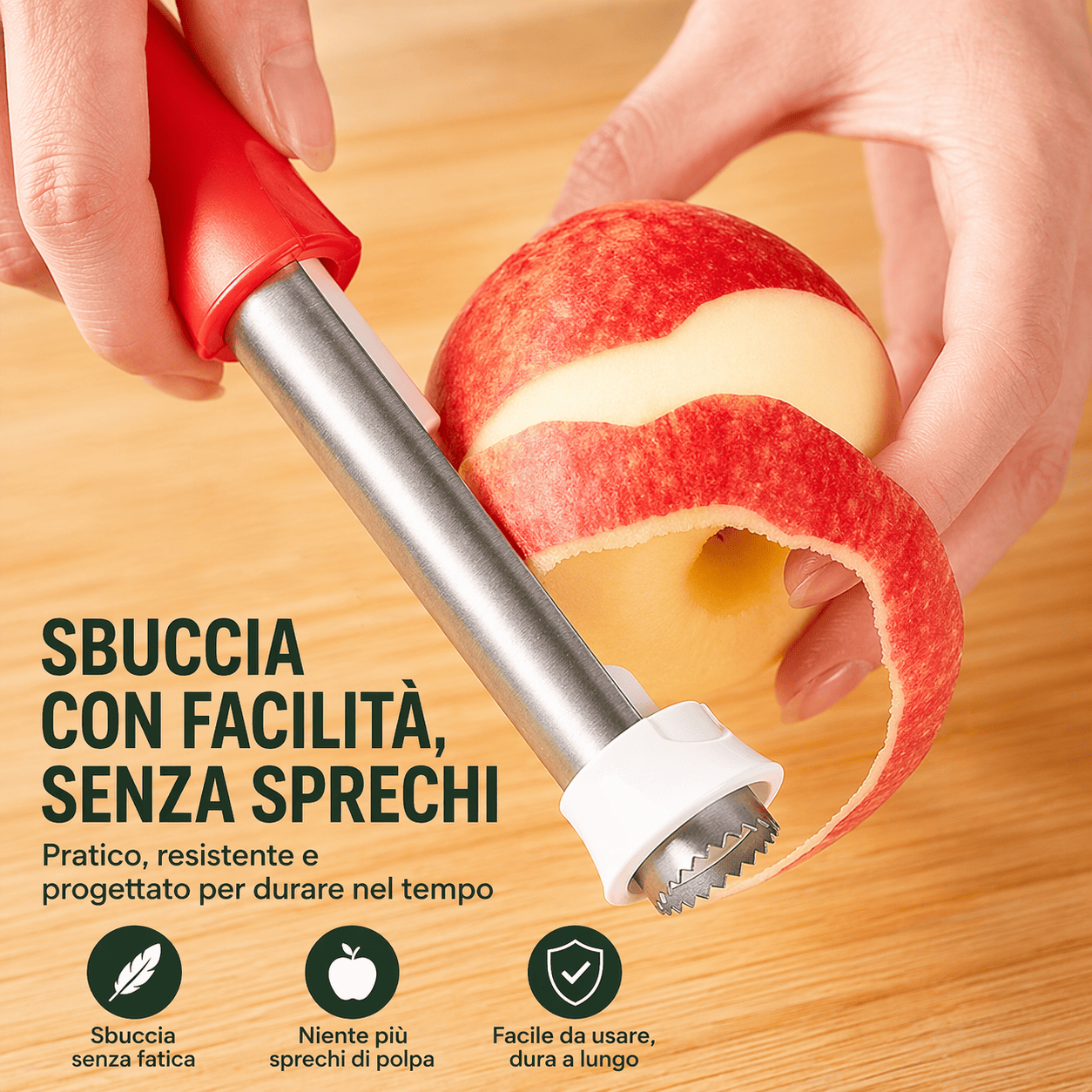Sbucciatore e affettatore per frutta 2 in 1