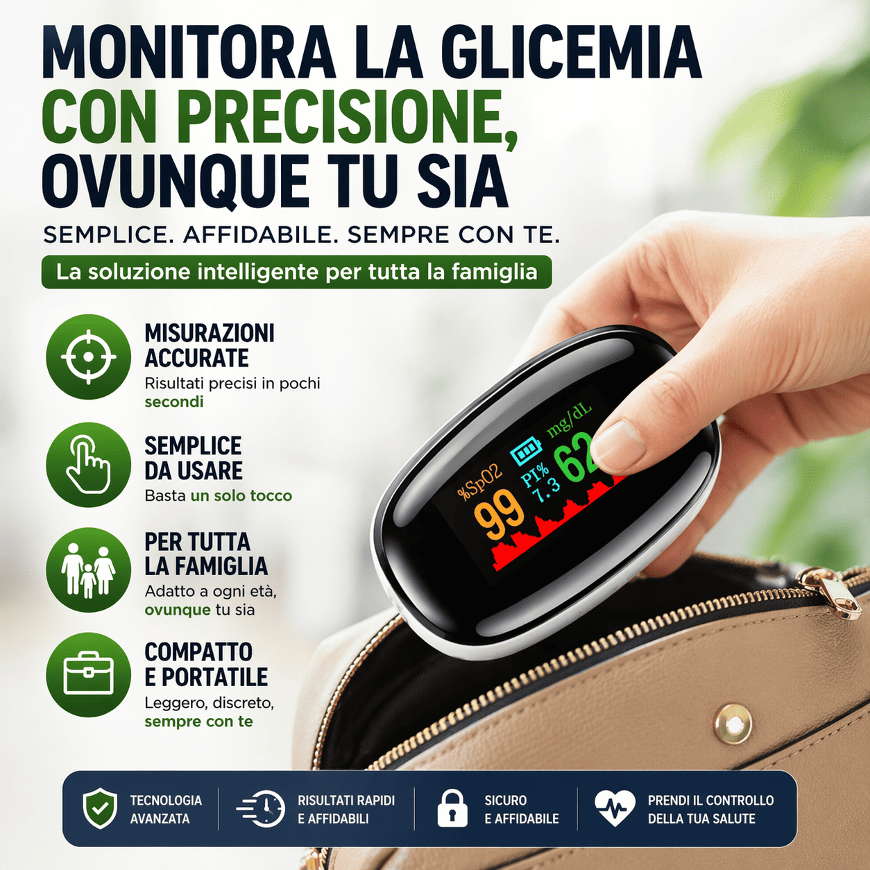Dispositivo di monitoraggio del glucosio ad alta precisione
