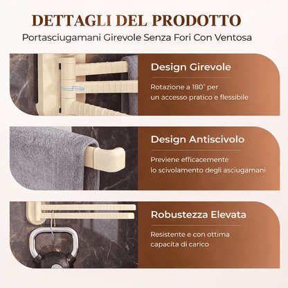 Porta asciugamani a ventosa con rotazione a 180°
