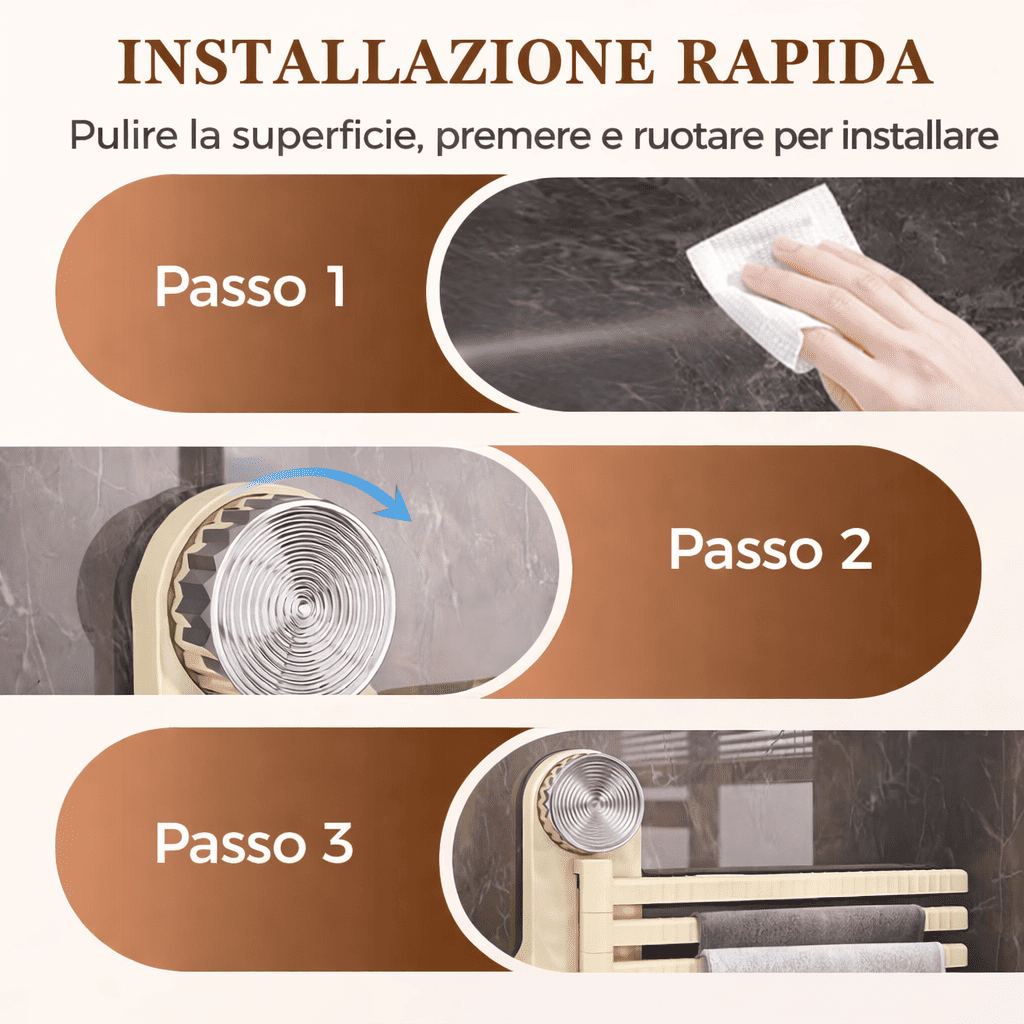 Porta asciugamani a ventosa con rotazione a 180°