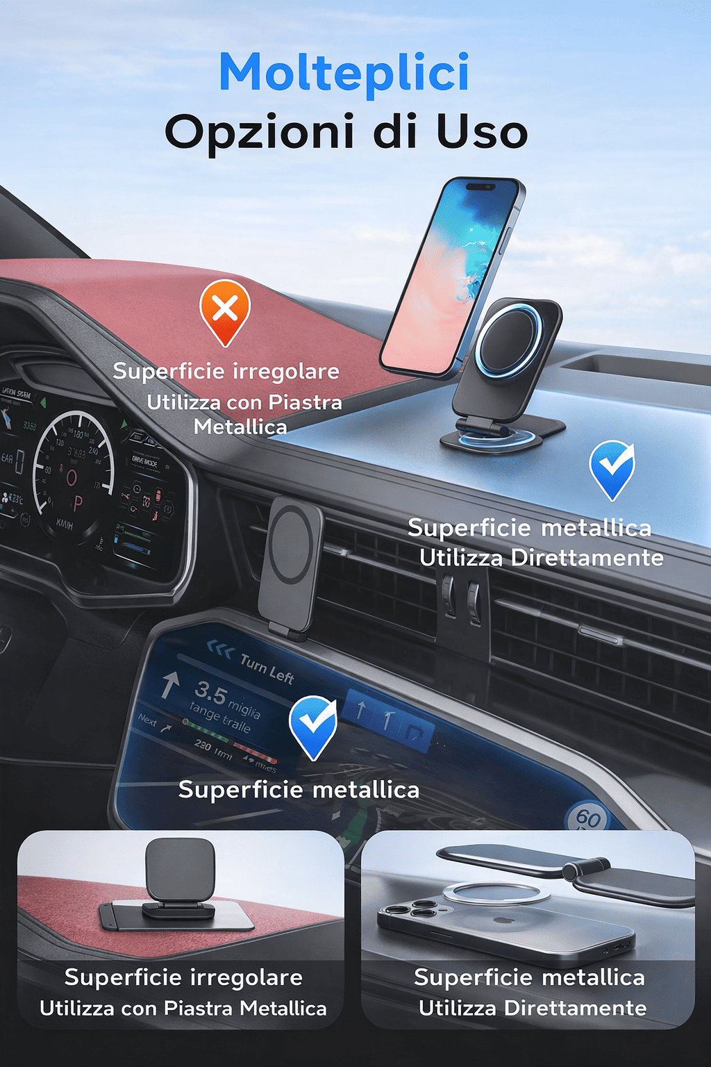 Supporto magnetico per telefono da auto