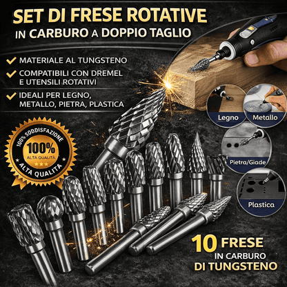 Set di frese rotative in carburo a doppio taglio