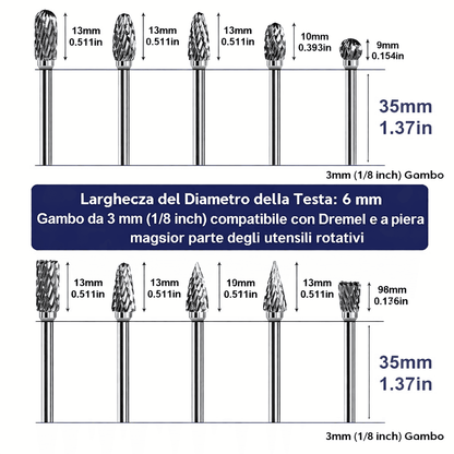 Set di frese rotative in carburo a doppio taglio