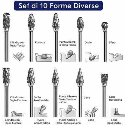 Set di frese rotative in carburo a doppio taglio