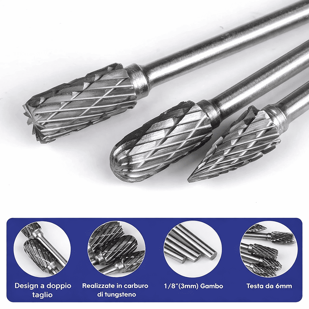 Set di frese rotative in carburo a doppio taglio