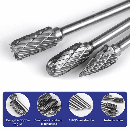 Set di frese rotative in carburo a doppio taglio