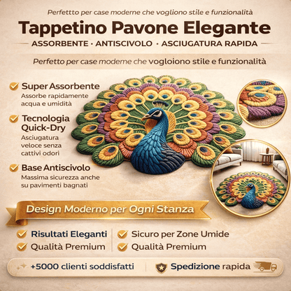 Tappetino 3D Pavone ad Asciugatura Rapida