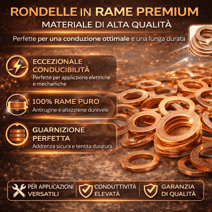 Kit Assortimento di 200 Rondelle Piane in Rame
