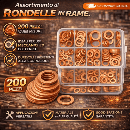 Kit Assortimento di 200 Rondelle Piane in Rame