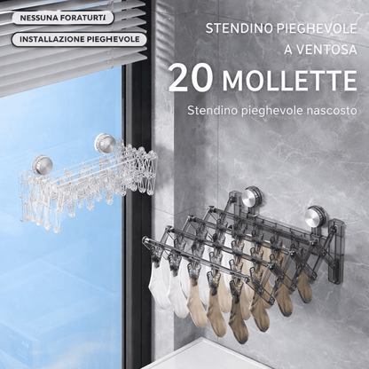 Stendibiancheria pieghevole con ventosa