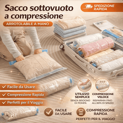 Sacco sottovuoto a compressione arrotolabile a mano