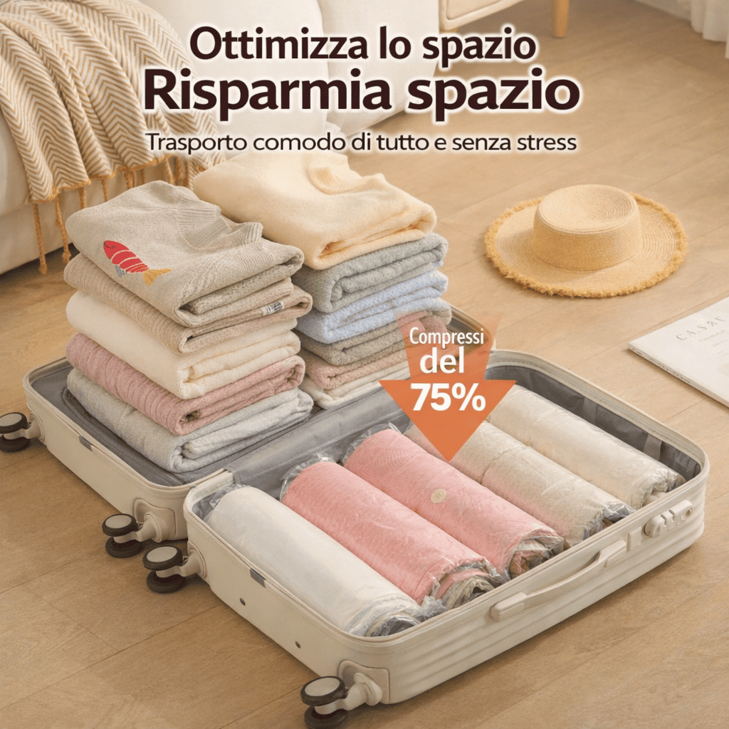 Sacco sottovuoto a compressione arrotolabile a mano