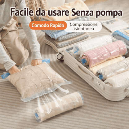 Sacco sottovuoto a compressione arrotolabile a mano