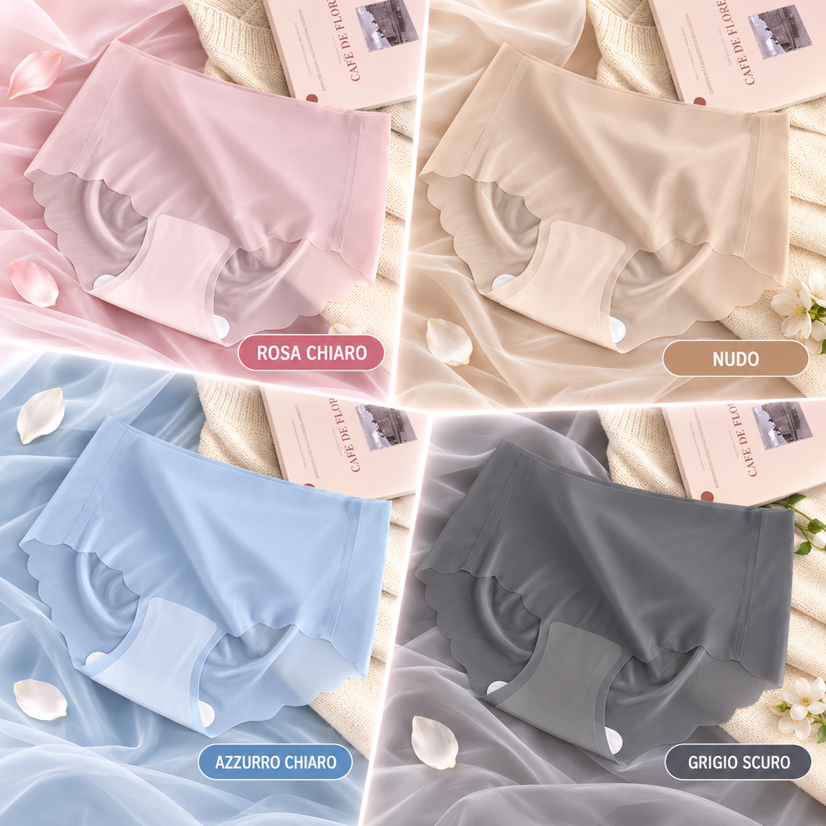 Set da 4 Slip in Seta Ghiaccio – 4 Colori Assortiti