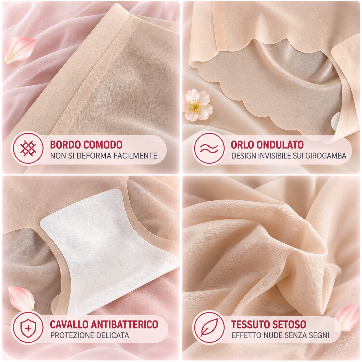 Set da 4 Slip in Seta Ghiaccio – 4 Colori Assortiti