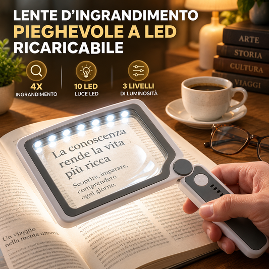 🔍 Lente d’ingrandimento quadrata ricaricabile a LED