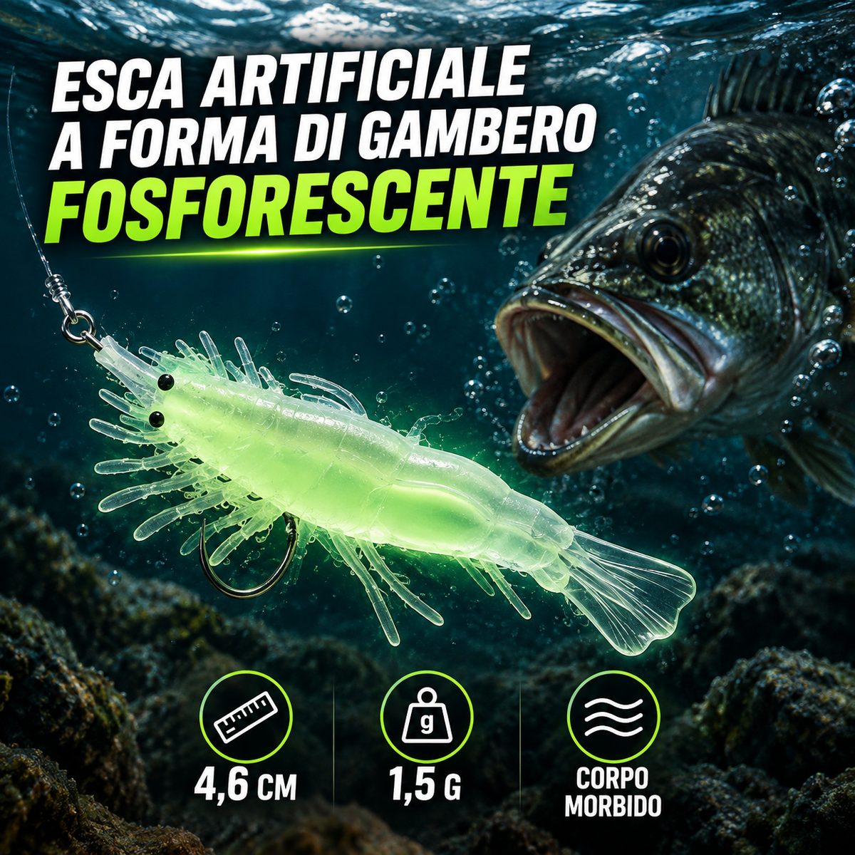 Gambero Artificiale – Esca Soft Bait Fosforescente