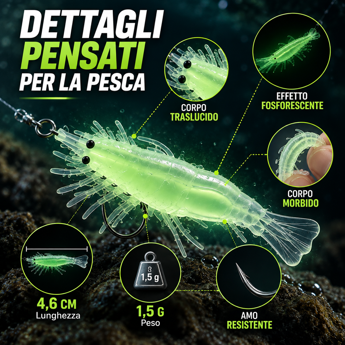 Gambero Artificiale – Esca Soft Bait Fosforescente