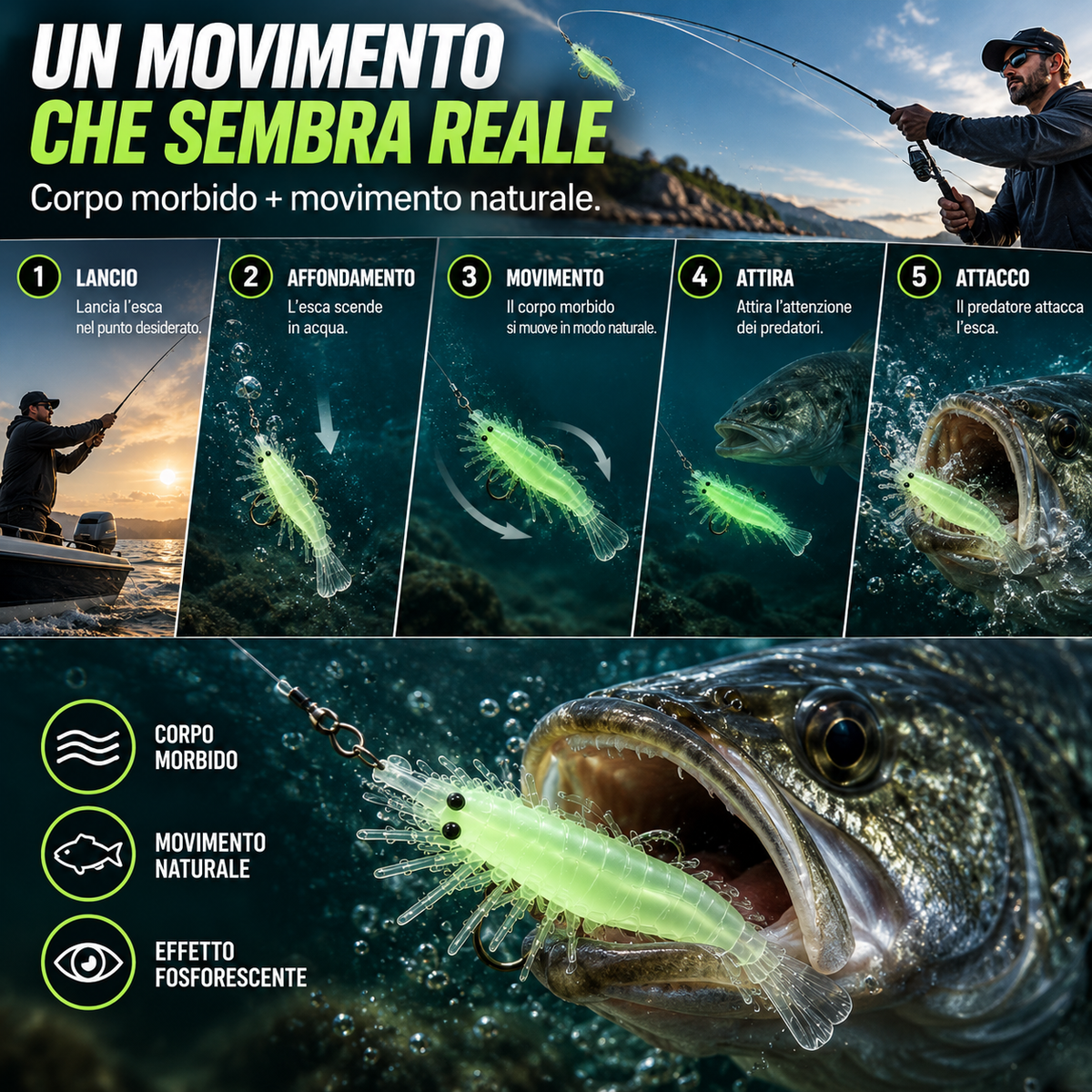 Gambero Artificiale – Esca Soft Bait Fosforescente