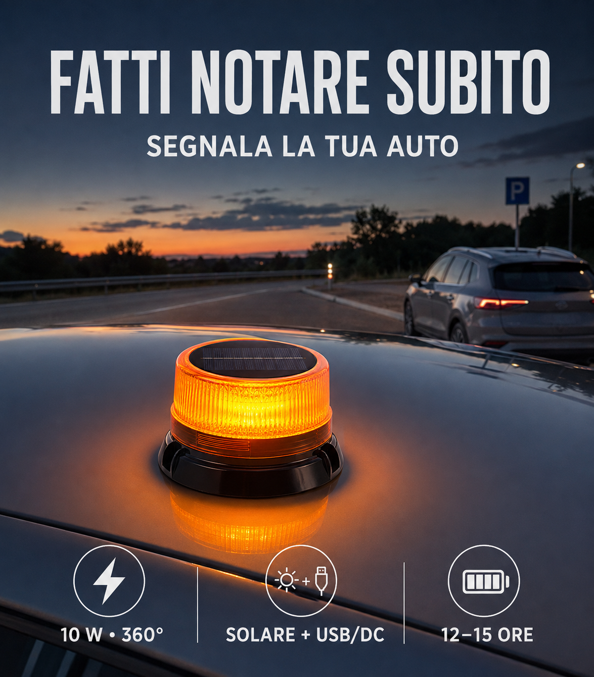 Lampeggiante LED Solare Magnetico 360°