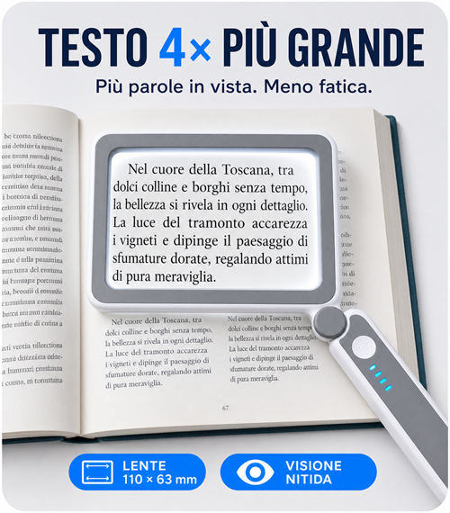 Lente d’ingrandimento rettangolare pieghevole Sosile con 10 LED e controllo touch
